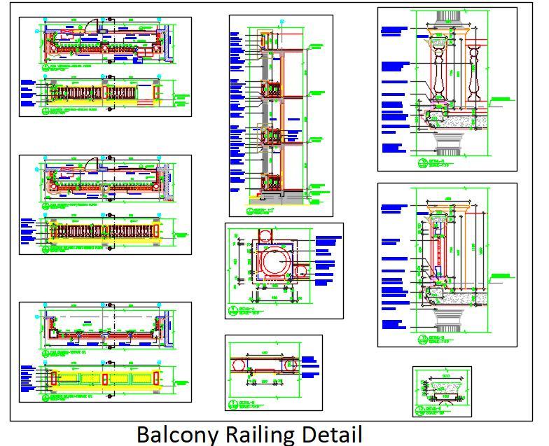 Balcony Railing Details- RCC Balustrade & Jaali Design in AutoCAD